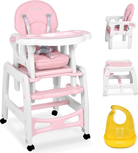 Мултифункционално детско столче за хранене 5в1 RICOKIDS Sinco – розово
