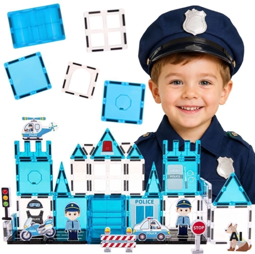 Woopie Magnetic Construction Set 3D – Police Station, 42 Pieces