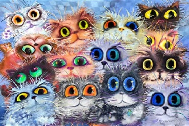 Диамантено рисуване – котки с големи очи 30 × 40 см