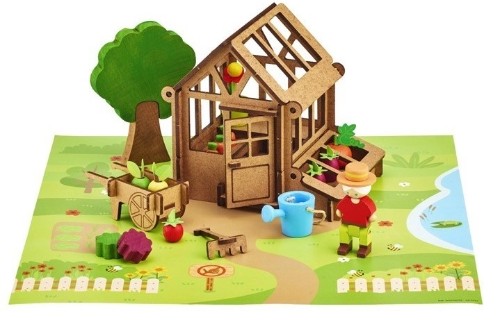 Jeujura wooden construction set – garden greenhouse (40 pieces)