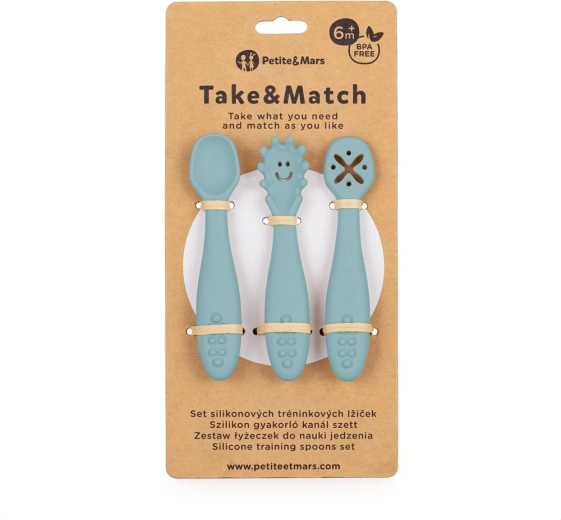 Petite&Mars силиконови тренировъчни лъжички Take&Match frosted sky (3 бр.) 6м+