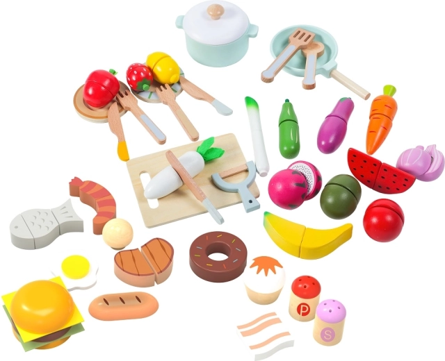 2Kids Toys дървен комплект храни за детска кухня (42 части)