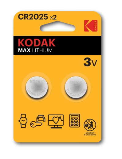 KODAK CR2025 Lithium Button Batteries 3 V, 2 pcs