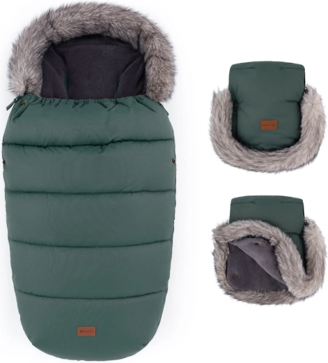 Petite&Mars winter set: Comfy 4in1 footmuff and Furry stroller mittens, veritable khaki