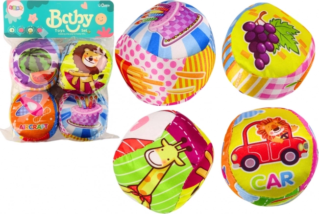 Меки цветни образователни дрънкащи топки, комплект 4 бр.