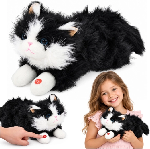 Interactive Black-and-White Plush Kitten with Meowing Sounds, 40 cm