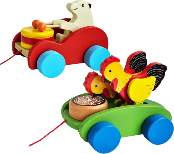 дървена дърпана играчка-животинче за деца 14 cm