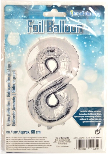 Silver foil balloon number 8, 80 cm