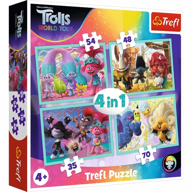 Пъзел TREFL Тролове 2: Световно турне 4 в 1 (35, 48, 54, 70 части)