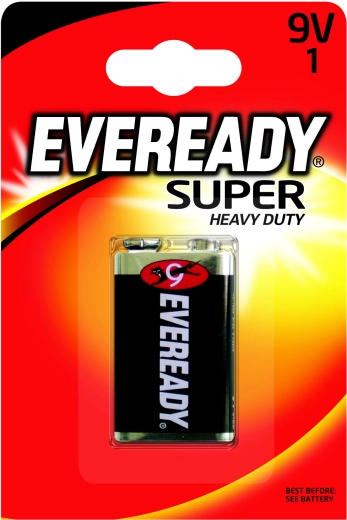 Energizer Eveready Super Heavy Duty 9V zinc-chloride battery 6F22