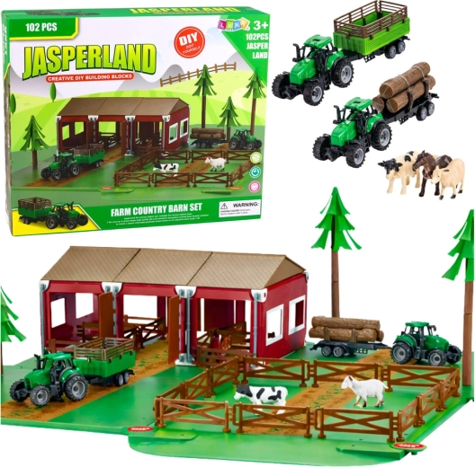 Farm building set with barn, tractors and animals – 102 pieces