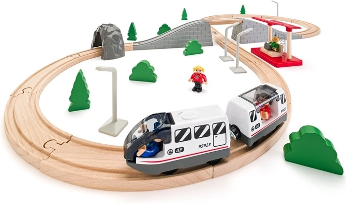 Wooden Train Set with Bridge – 45 Pieces