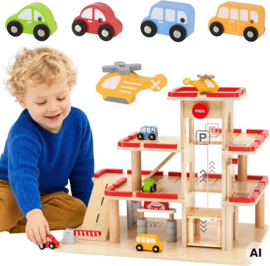 Viga Wooden City Garage with Elevator and Helicopter