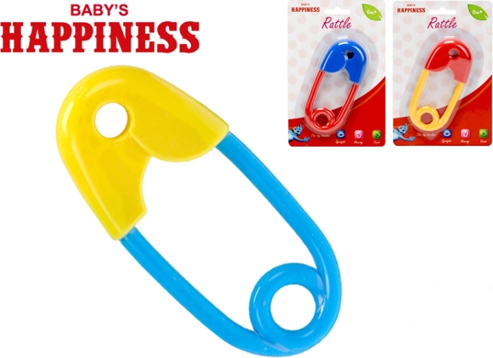 Дрънкалка безопасна игла 12 см Baby’s Happiness, 3 цвята, от 0 месеца