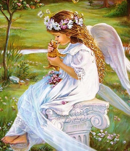 Диамантено рисуване Ангел с котка 30 × 40 см