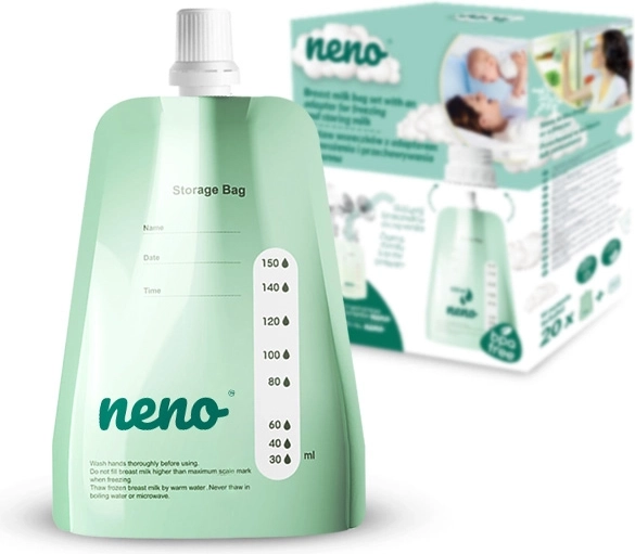 Neno пликчета за кърма с капачки и адаптер, 150 ml, 20 бр.