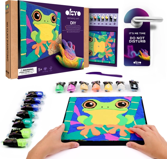 OKTO Tree Frog – paint-by-numbers air-clay art kit 29 × 29 cm