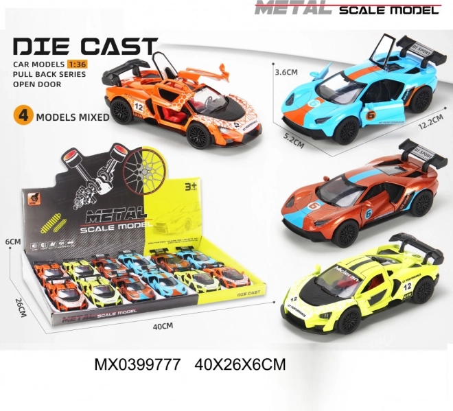 Metal racing car 1:36 with opening doors and pull-back drive