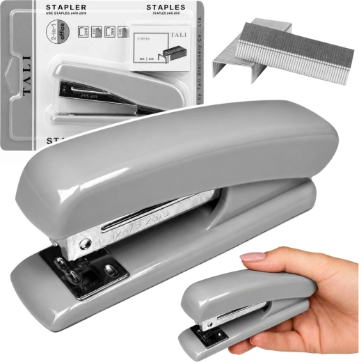 Grey office stapler with metal mechanism (24/6, 26/6) - 1 piece