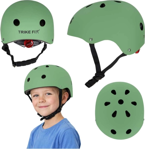 kids’ cycling helmet TRIKE FIX with LED, size M (55–58 cm), dark green