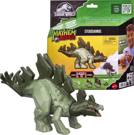 Mattel Jurassic World Mayhem Mix-Ups 2 в 1 стегозавър – фигурка на динозавър