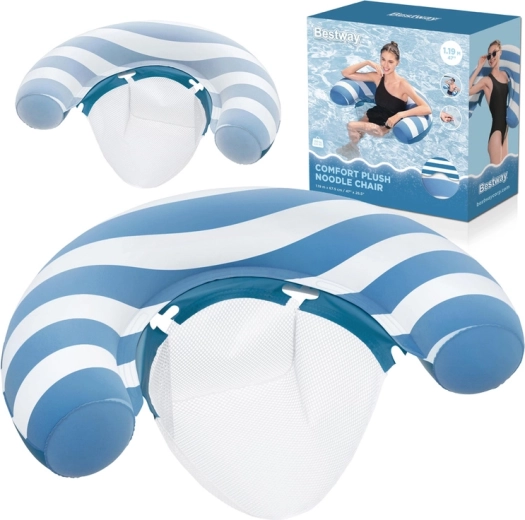 Bestway надуваем плаващ стол с мрежеста седалка Comfort Plush, променящ цвета си, 119 × 68 см