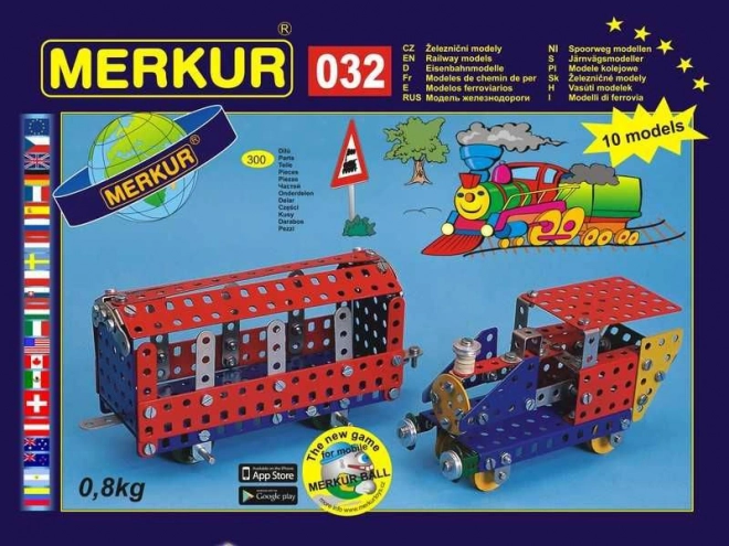 Конструктор Merkur 032 – железопътни модели, 10 модела, 300 части