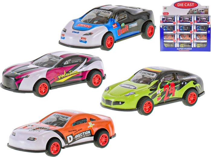 Metal toy car 9 cm with pull-back, 1:55, 4 types
