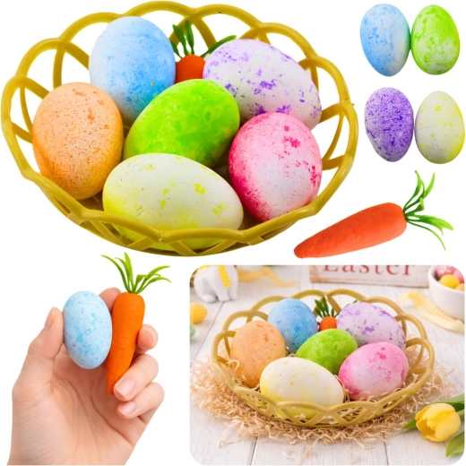 Easter Decorations in a Basket with Eggs and Carrot 7 pcs