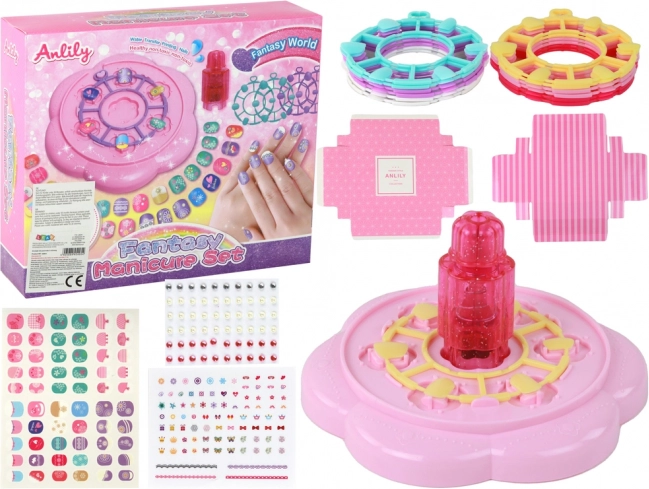 Pink kids' nail set with tips, stickers and gems