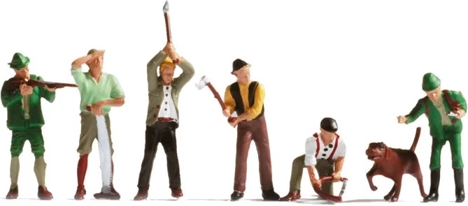 Noch set of forest workers and hunters figures H0 (6 figures + dog)