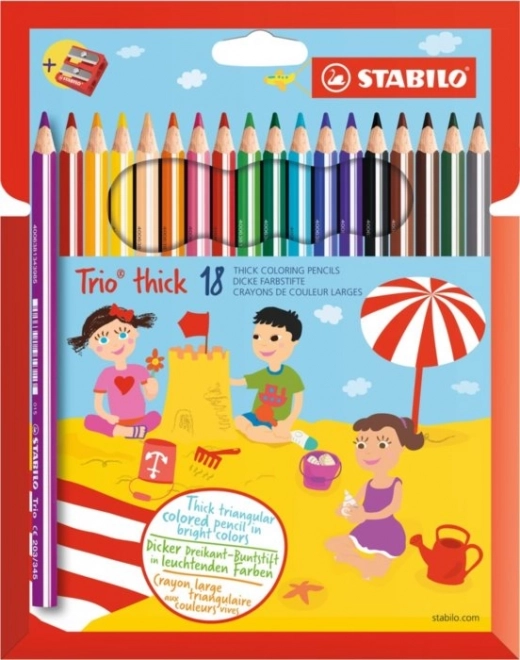 STABILO Trio дебели цветни моливи, комплект 18 бр. с острилка