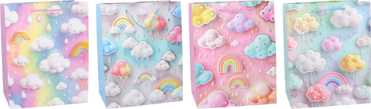 Gift Bag S 18 × 23 × 10 cm – kids’ pastel with rainbow and clouds