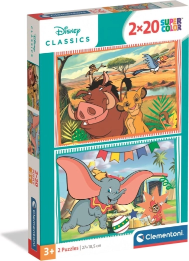Пъзел 2x20 Super Color DISNEY CLASSICS – ЦАР ЛЪВ и ДЪМБО Clementoni