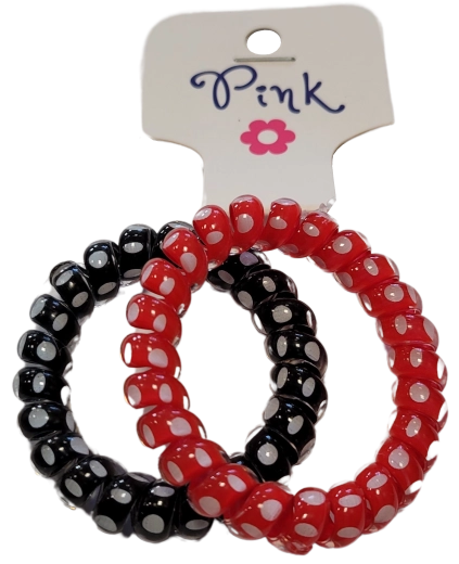 PINK спирални ластици за коса – червен и черен на точки, 2 бр.