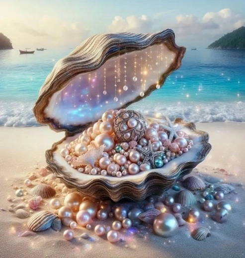 Norimpex Paint by Numbers Pearls in a Shell on the Beach 40 × 50 cm