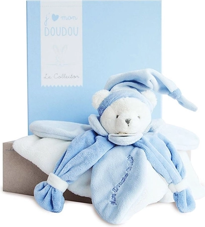 Подаръчен комплект Doudou – плюшено гушкалце синьо мече 24 см