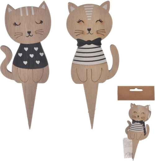 Wooden decorative pick cat CAT beige (2 pcs)