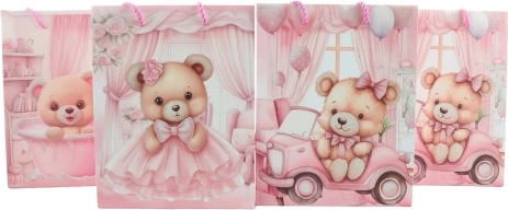 Gift bag with a baby girl teddy bear motif