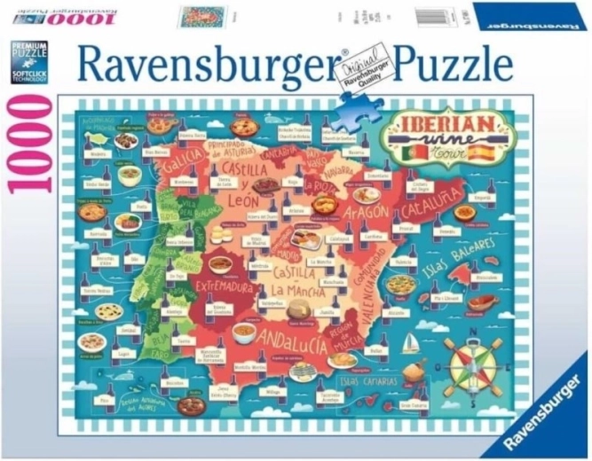 Ravensburger Puzzle Map of the Iberian Peninsula – Wine Regions, 1000 Pieces