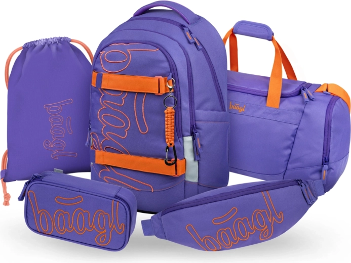 Baagl училищен комплект 5 части Skate Max Orange – раница, несесер, торбичка, спортна чанта и чантичка за кръста