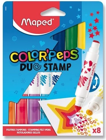 Флумастери MAPED Color'Peps Duo Stamp – комплект от 8 двустранни печатни флумастера