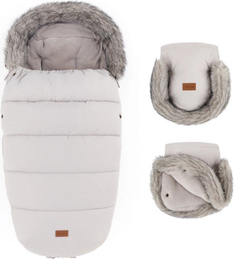 Petite&Mars winter set: Comfy 4in1 footmuff + Furry stroller mittens, champagne shower