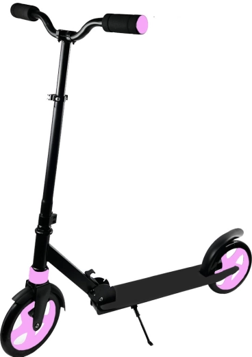 Foldable black-and-pink scooter with suspension