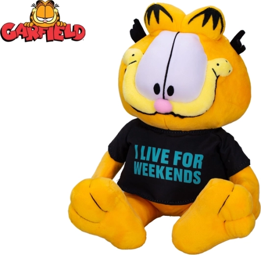 Плюшен котарак GARFIELD 24 см – седящ, тениска I live for weekends
