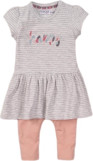 Dirkje two-piece baby dress and leggings set – grey melange and dusty pink