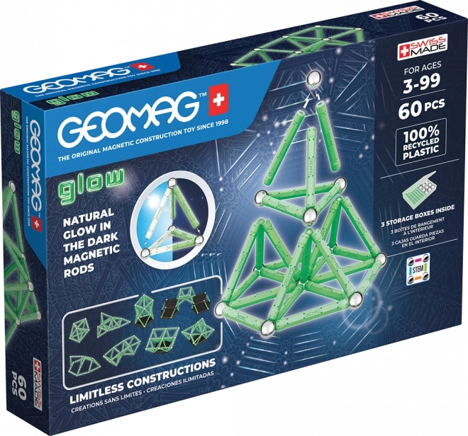 Светещи рециклирани магнитни кубчета 60 бр. Geomag Glow