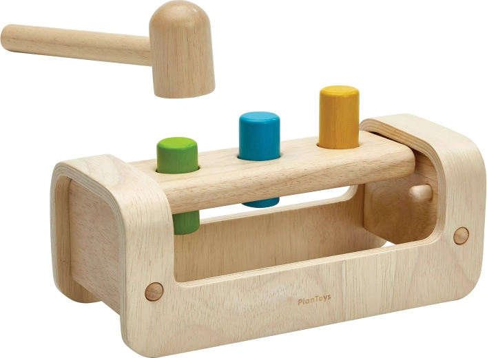 PlanToys дървена игра за чукване с цветни цилиндри