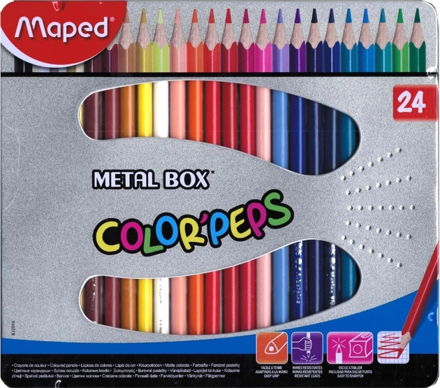 Триъгълни цветни моливи Maped Color'Peps 24 бр. в метална кутия