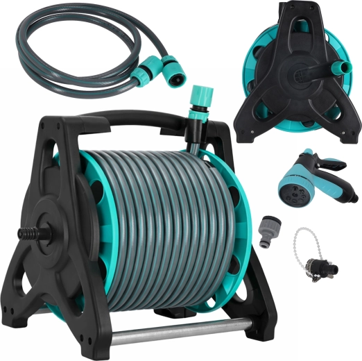 Градински маркуч на макара 30 м със стойка и пръскачка